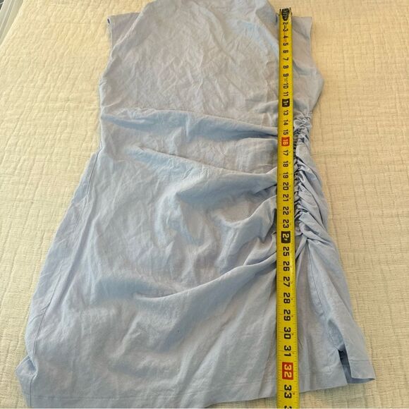 Anthropologie The Linen Maya Ruched Cowl-Neck Dress: Mini Edition Blue Large - Picture 6 of 11